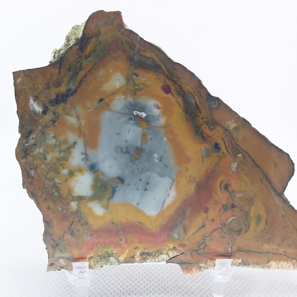 Rocky Butte Jasper, slab, cabbing rough, lapidary, gemstone, specimen, mineral, rock, blue, yellow, red, green, #R-4396