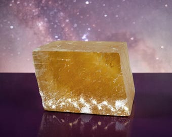 Calcita miel, 2,5", Piedra solar vikinga, Spar de Islandia, cubo, #R-7065