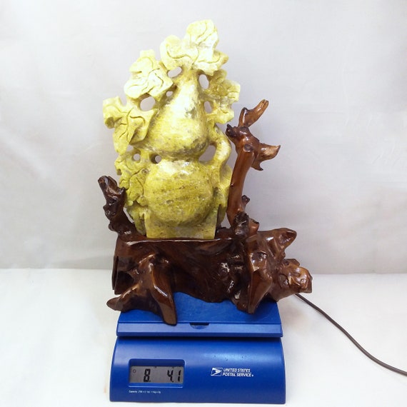 藍田翡翠、ひょうたん、14 インチ、彫刻、展示、標本、鉱物、岩、石 