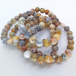 Crazy Lace Agate, bracelet, 8 mm, elastic, stretchy, handmade, jewelry, gift for women, gift for men, yellow, red, green, #1960