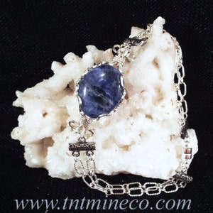 Sodalite, wire-wrapped, bracelet, sterling silver, handmade, unique, jewelry, gift for women, blue, #1463