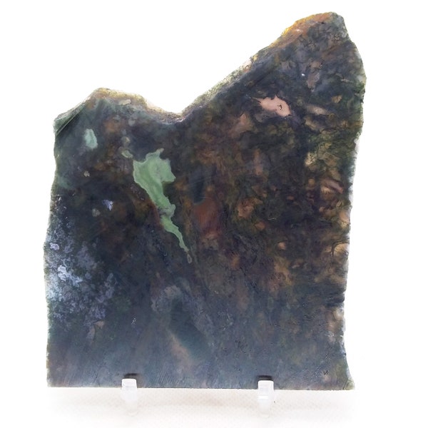 Moss Agate, India, slab, cabbing rough, lapidary, gemstone, specimen, mineral, rough, red, green, #R-4408
