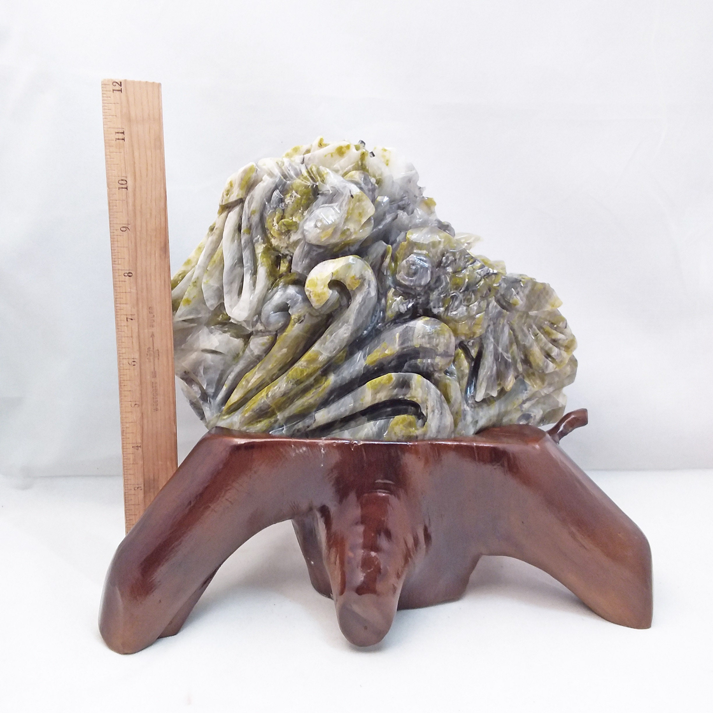 藍田翡翠、金魚、11 インチ、動物、魚、彫刻、展示、標本、鉱物、岩