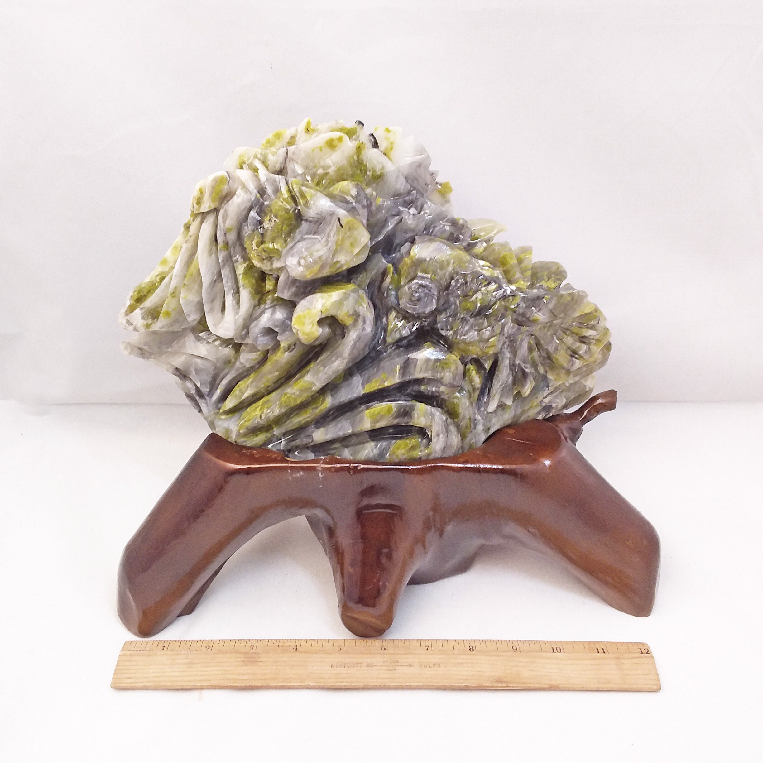 藍田翡翠、金魚、11 インチ、動物、魚、彫刻、展示、標本、鉱物、岩