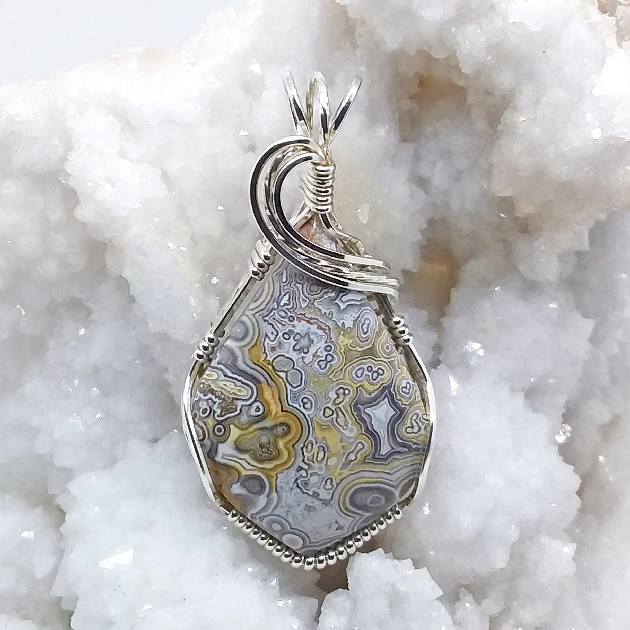 Crazy Lace Agate, Wire-wrapped, Necklace, Sterling Silver, #2096