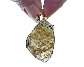 Rutilated Quartz, wire-wrapped, necklace, sterling silver, 14k GF, item #2061