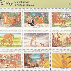 Vintage Disney &quot;Bambi&quot; Stamp Collectible Sheet Set of 9 Stamps