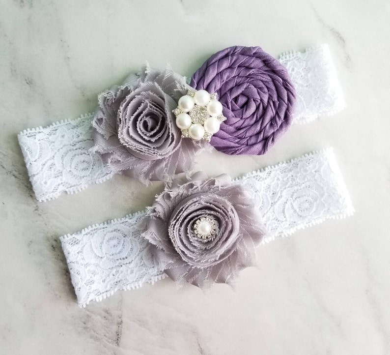 WISTERIA and GRAY Wedding Garter Set Wisteria wedding Plum Garter Purple and Gray Bridal Garter Belt Custom garter Set Violet Garters