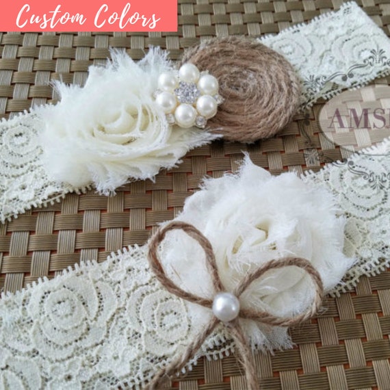 Country Wedding Garter Rustic Keepsake Garter Set Ivory Etsy