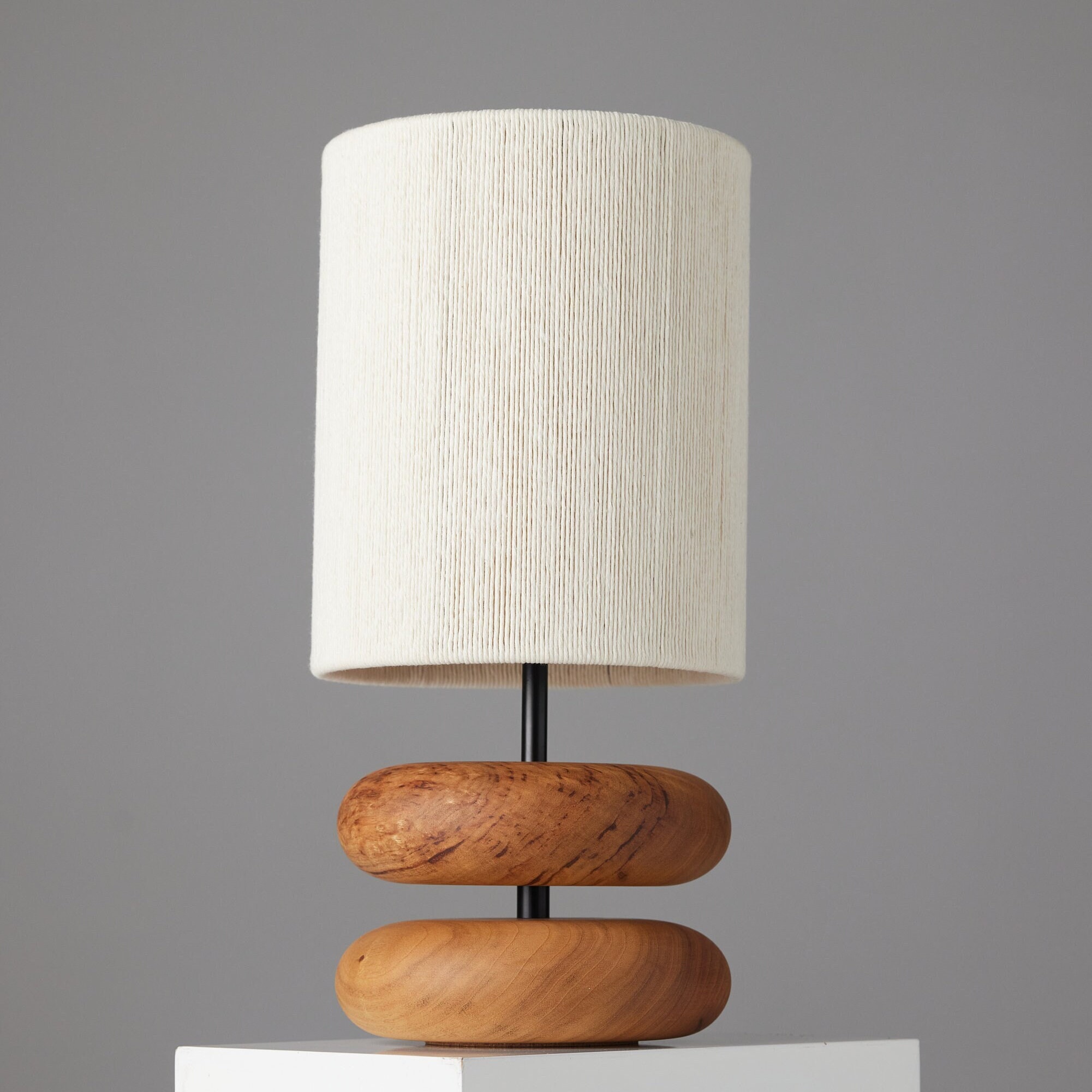 River Rock Lamp Camphor | Wood Lamp | Reclaimed Wood | Table Lamp | Turned Wood | Hand Strung Lampshade