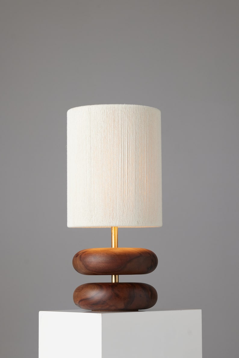 River Rock Lamp Walnut Wood Lamp Base Reclaimed Wood Table Lamp Turned Wood image 4