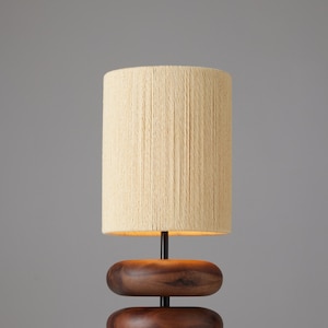 River Rock Lamp Walnut Wood Lamp Base Reclaimed Wood Table Lamp Turned Wood imagem 2
