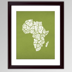 Africa Word Map - eine typographische Text Karte die Länder von Afrika - INSTANT DOWNLOAD - 8 x 10, grün