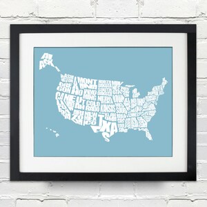 Vereinigte Staaten Wort Karte - weiß auf blau (lahstoon) - INSTANT DOWNLOAD - A Typographic Word anzeigen von The Vereinigten Staaten von Amerika - 8 x 10, druckbare Geschenk