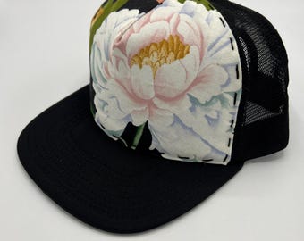 Vintage Floral Trucker Hat: Handmade Georgia O'Keefe Style