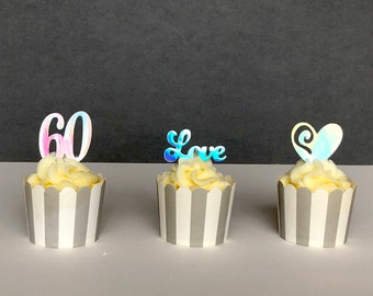 Diamond 60th anniversary 12 x cupcake toppers, 60th, heart, love.