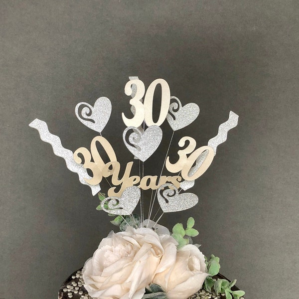 30th pearl wedding anniversary glitter card cake topper