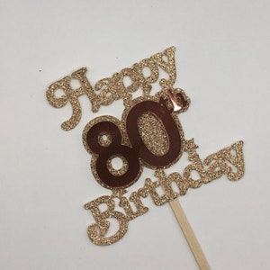 Carte pour joyeux 80e anniversaire avec paillettes et décoration pour gâteau, 2 couches.