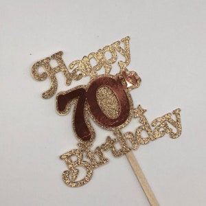 Décoration pour gâteau Joyeux 70e anniversaire avec paillettes et carte miroir, 2 couches.