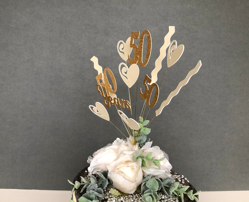 50th golden wedding anniversary glitter card cake topper