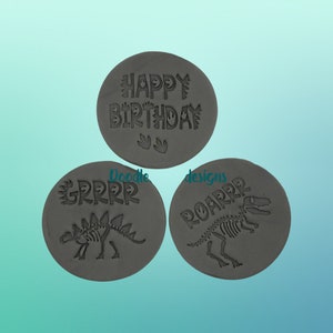 Happy birthday dinosaur bones, grrrr or Roarrr fondant icing embosser, stamp, cookie, cupcake.