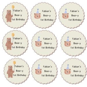 Beary First birthday cupcake toppers, BEARY 1st Birthday toppers. CUSTOM Cupcake toppers for birthday, Beary first birthday decoration.