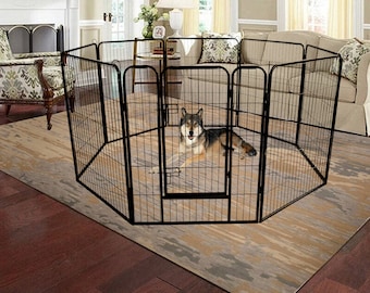 8 Panel Black 24 Tall Dog Playpen Crate Fence Pet Kennel Play Pen Exercise Cage 