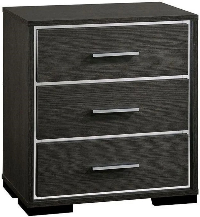 Nightstand Solid Wood Warm Gray Sleek Modern Lines Chrome Trim Etsy