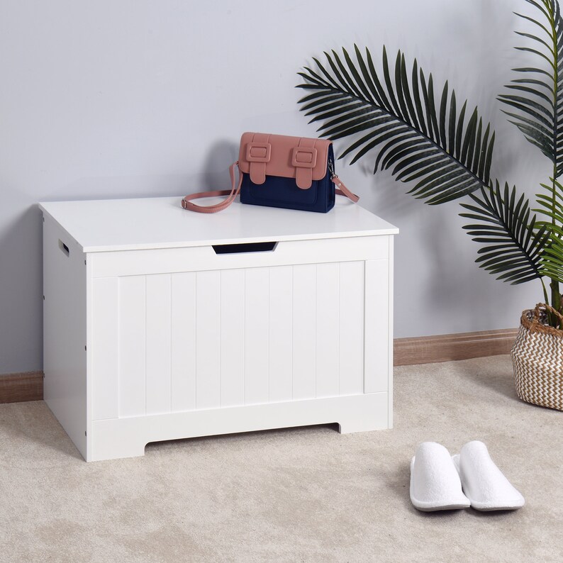 White Lift Top Entryway Storage Chest/bench With 2 Safety Etsy