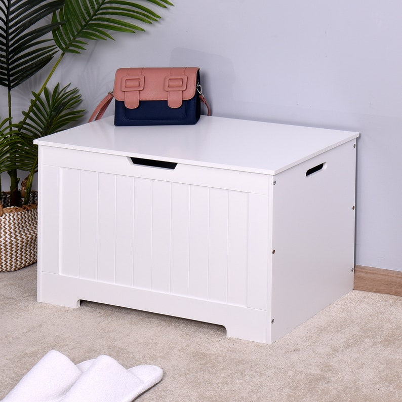 White Lift Top Entryway Storage Chest/bench With 2 Safety Etsy