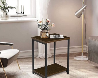 study table organizer Table Side Table with Storage Shelf Snack Table with Metal Frame, Industrial, for Living Room, Bedroom