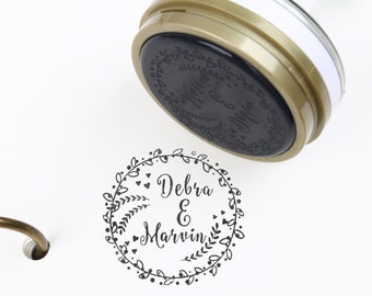 Personalized Wedding Stamp: Floral Wreath Save the Date Favor
