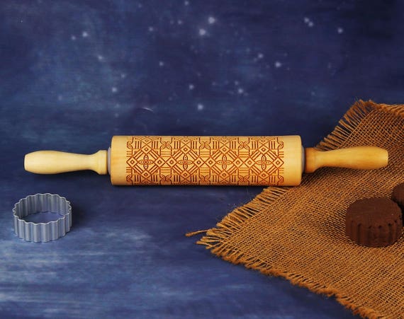 Engraved Wood Embosser Embossing Rolling Pin EWRP327 Baker Tools Clay Stamp