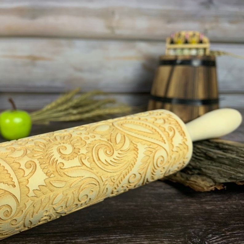 Christmas Cookie Roller Pin Paisley. Embossed Cookie Stamp Etsy