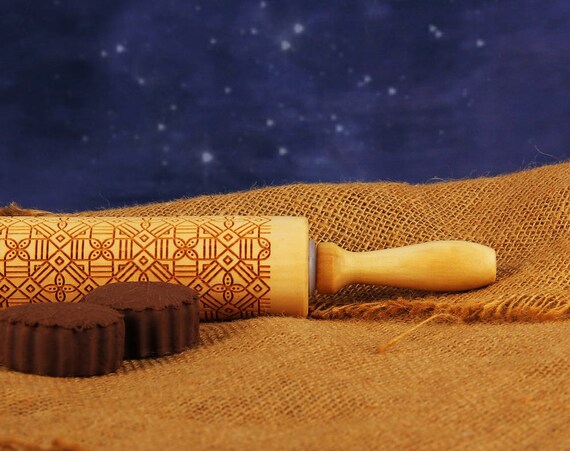 Engraved Wood Embosser Embossing Rolling Pin EWRP327 Baker Tools Clay Stamp