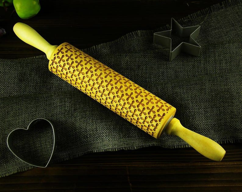 Engraved Wood Embosser Embossing Rolling Pin EWRP327 Baker Tools Clay Stamp