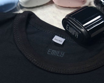 Custom White Ink Name Stamp: Dark Fabric Clothing Label