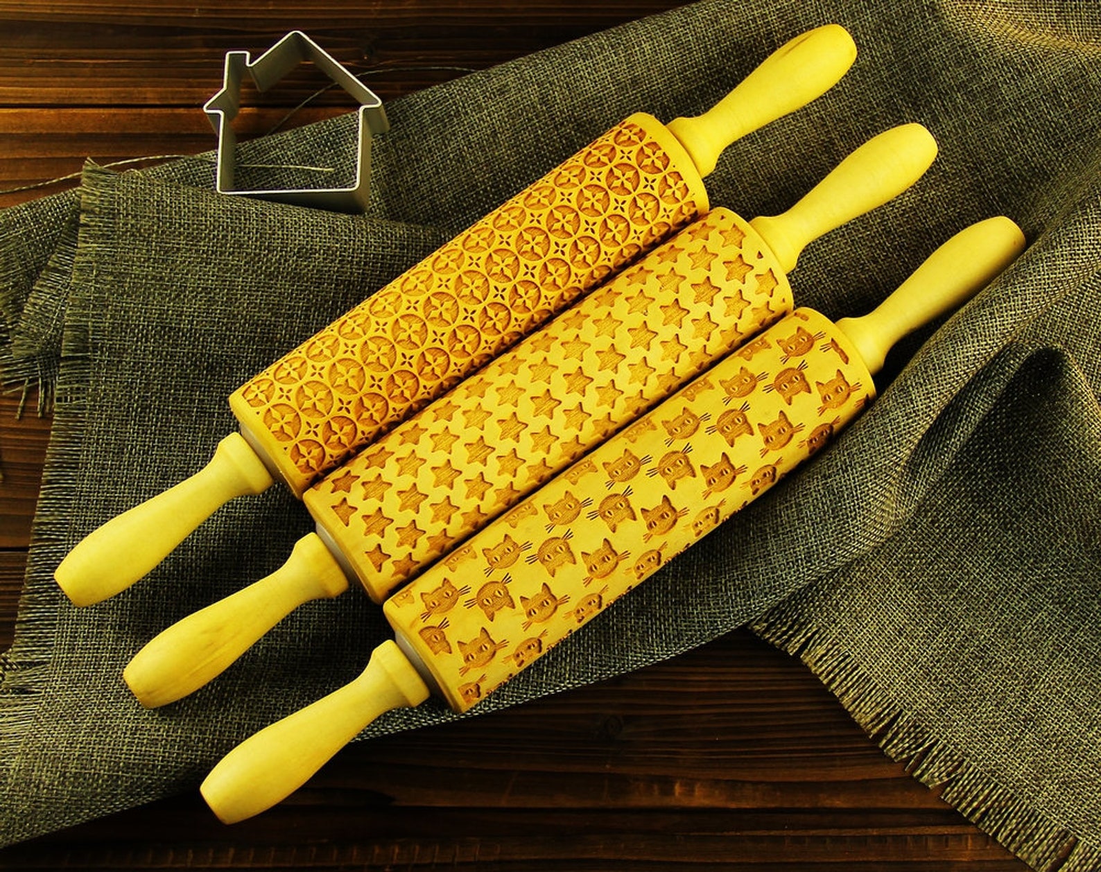 Wood Embossing Rolling Pin SET rolling pin . wood rolling pin Etsy