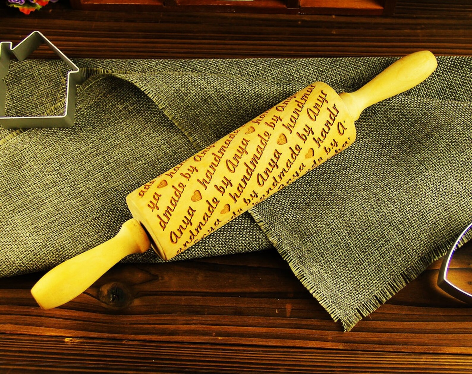 Personalized Embossing Rolling Pin Engraved Wood Rolling Pin Etsy