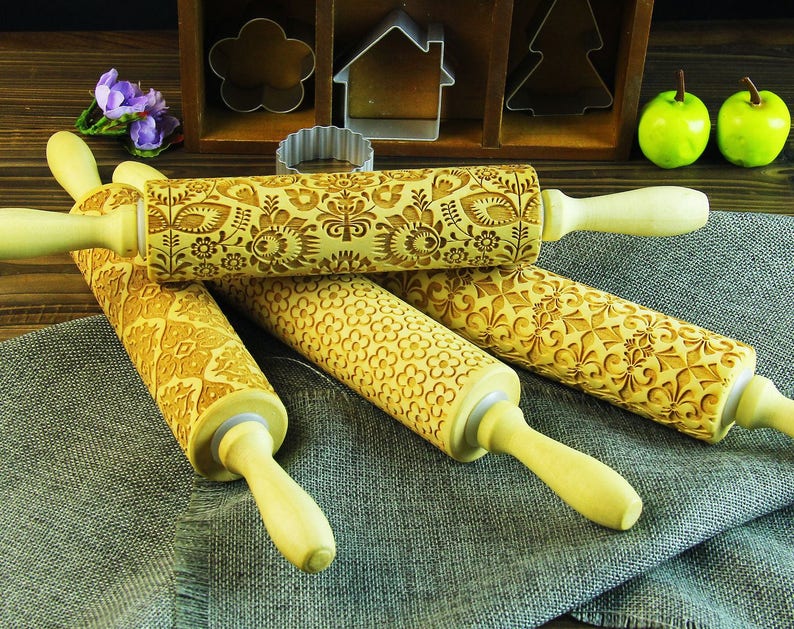 Engraved Embossing Rolling Pin SET Embossed Roller Clay Etsy