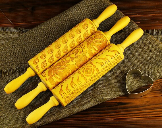 Engraved Wood Embosser Embossing Rolling Pin EWRP327 Baker Tools Clay Stamp