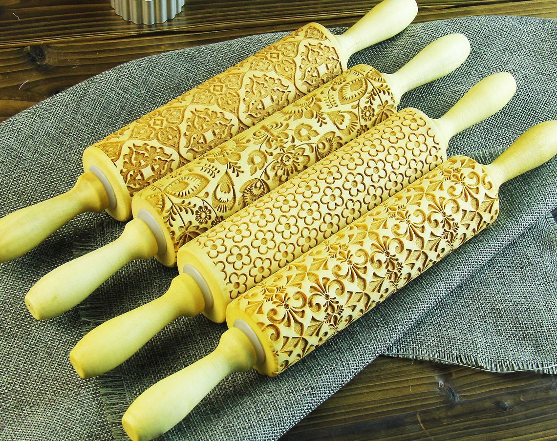 Engraved Embossing Rolling Pin SET Embossed Roller Clay Etsy