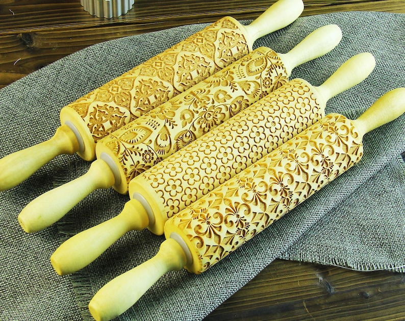 Engraved Embossing Rolling Pin SET Embossed Roller Clay Etsy