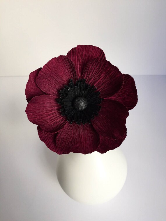 Crepe Anemone Di Carta Prugna Scura Stelo Singolo Fiori Di Carta Matrimonio Da Sposa Eventi Casa Decoro Regali