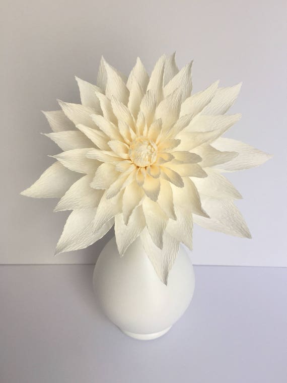 crepe paper dahlia cream single stem paper flowers wedding events home decor gifts paper dahlia flower