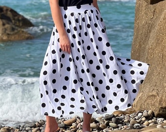 Elegant Viscose Skirt - Black Dots, Perfect for Any Occasion