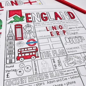Engeland Kleurplaat en afbeelding opberger Country Study afdrukbare factsheet perfect voor thuisonderwijs kleurplaten