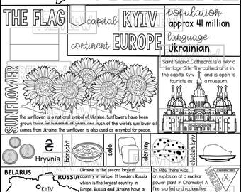 Ukraine Coloring Page and Graphic Organizer Country Study Printable perfect for Educational Homeschool Coloring & Country Research