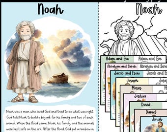 10 Old Testament Bible Character Cards - printable cards with coloring page for Bible Study