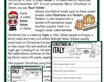 Christmas in Italy Information Page and Comprehension Questions for Holidays Christmas Around the World Research Home-school and Teachers
